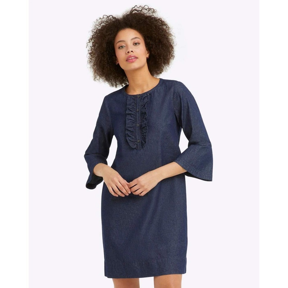 $140 sz 12 Draper James 3/4 sleeve mini shirt dress chambray‎ blue grace charm